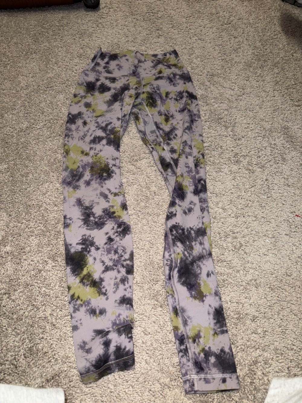 lululemon athletica Purple Tie-Dye Leggings with Green and Black Accents